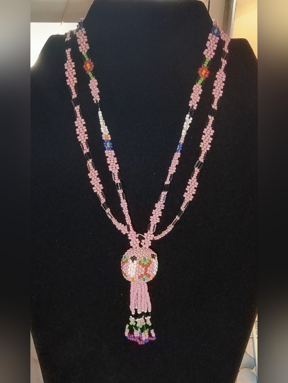 Pink Seed Beaded Necklace